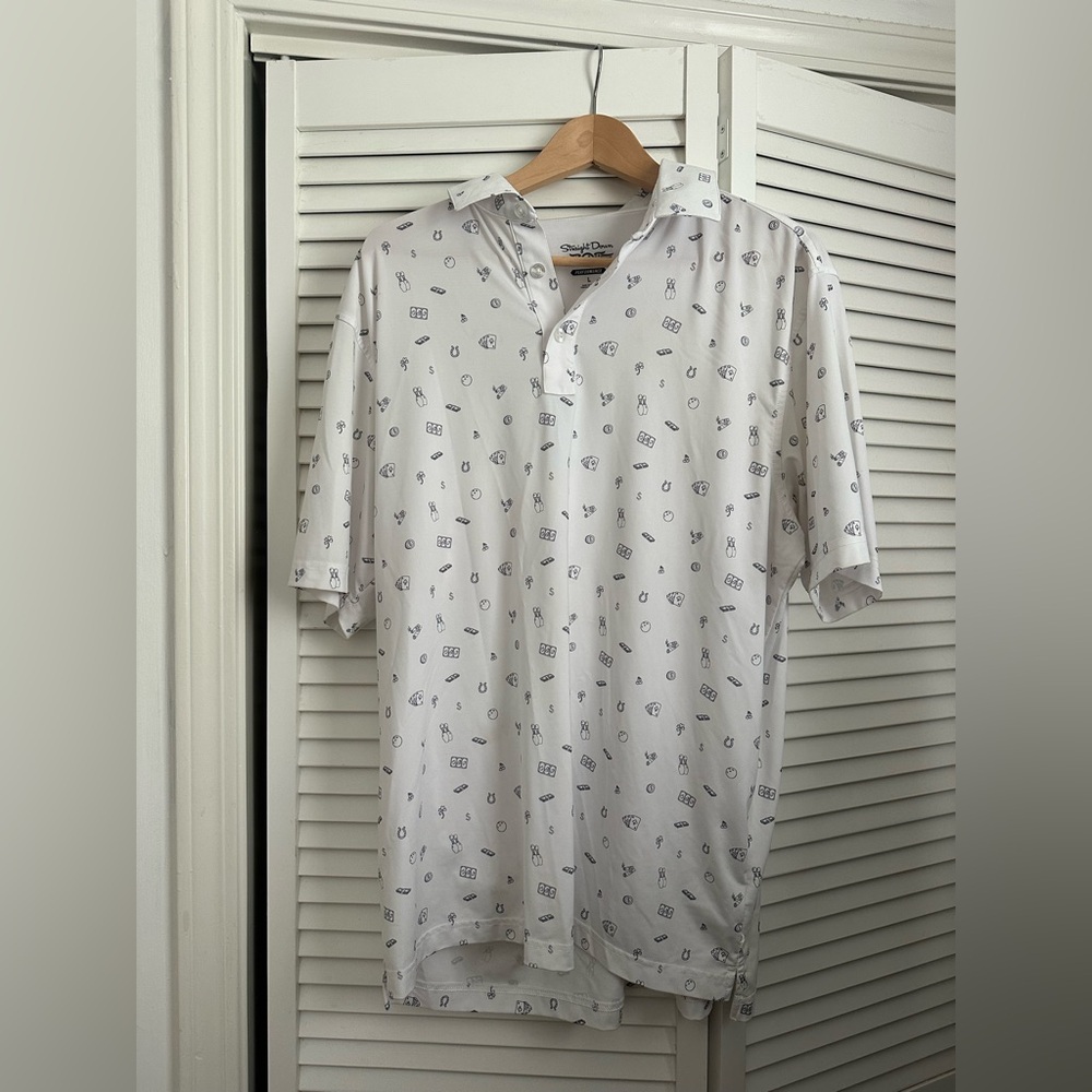 Straight Down Performance Men's White Short-Sleeve Printed Polo Shirt